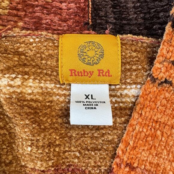 Ruby Rd. Open Front Cardigan Sweater Womens XL Multi Striped Boho Aztec Western - Picture 3 of 5